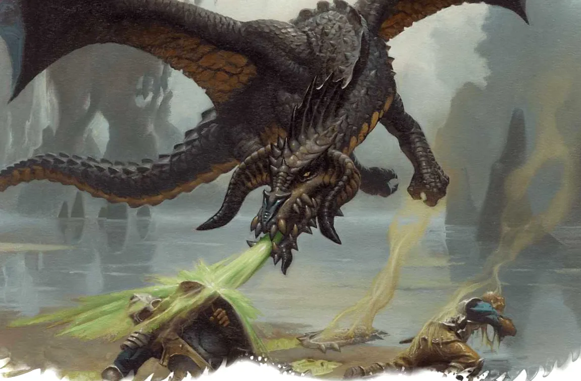 Obra de arte de dragón negro del Tesoro de Dragones de Fizban