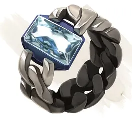 Un anillo de plata con una gema azul claro.