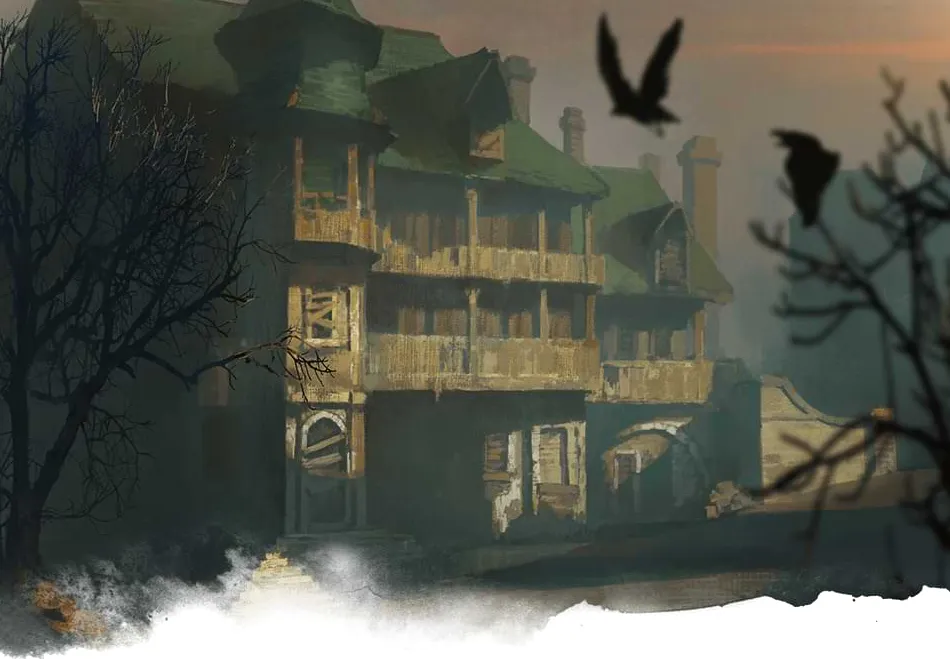 Una mansión en ruinas en una calle vacía en Waterdeep