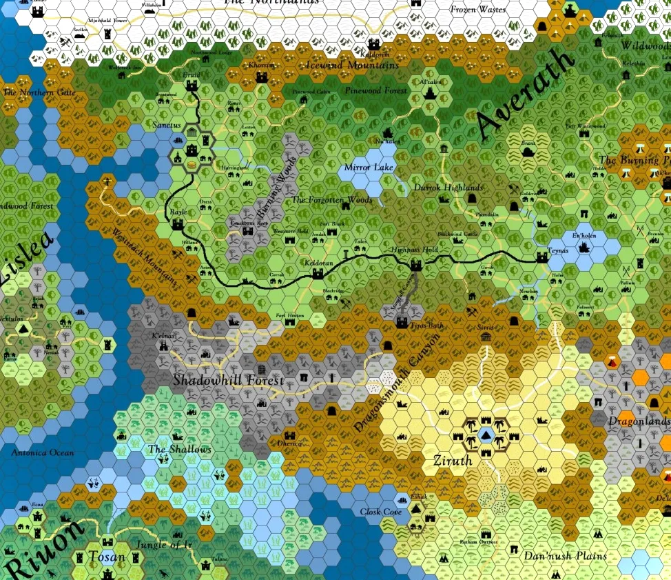 mapa hexadecimal de las marchas del oeste